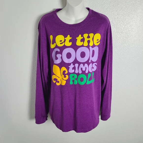 Mardi Gras Purple Long Sleeve Shirt - Let the Good Times Roll, Size Large, NWOT - Picture 5 of 6